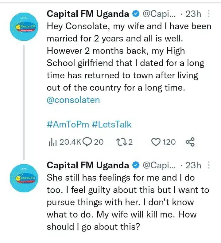 "My wife will kill me" Nigerian man says he still has feelings for ex