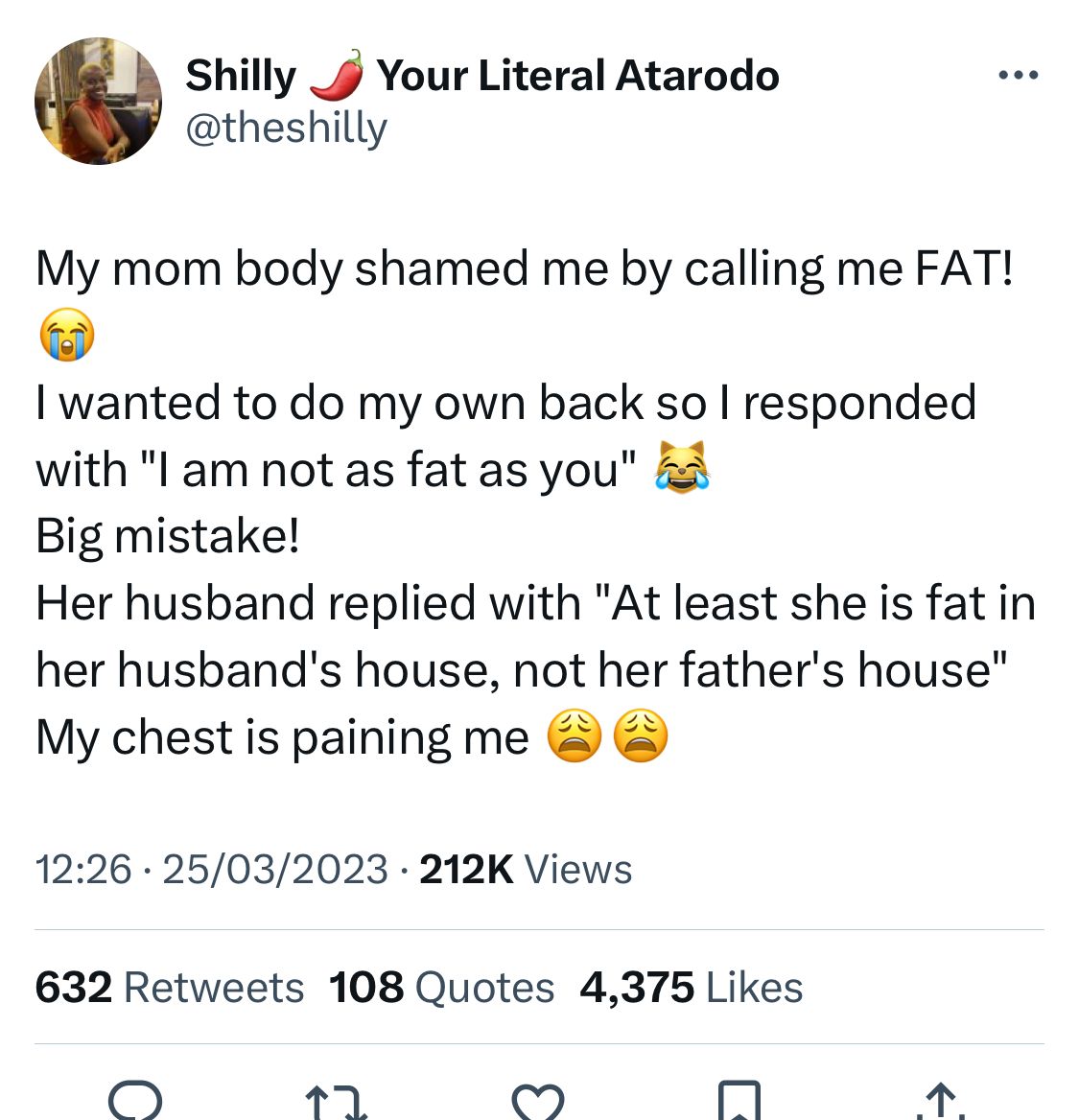 Lady narrates encounter after replying mother who body shamed her