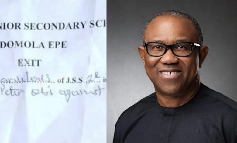 JSS 2 student sent home by Epe school as her bag carried Peter Obi sticker