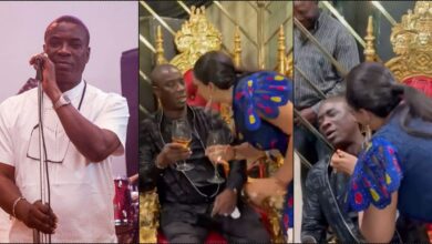 "This is embarrassing" — Netizens fume as Kwam 1 rejects kiss from wife publicly (Video)
