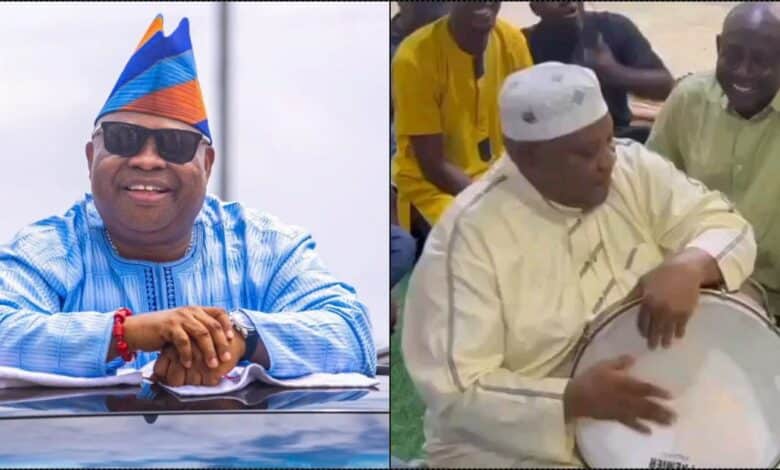 "He’s a happy person" — Governor Adeleke praised as he shows off drumming skills (Video)