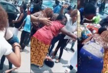 Drama as lady goes into labour while queuing for cash at bank in Port Harcourt (Video)