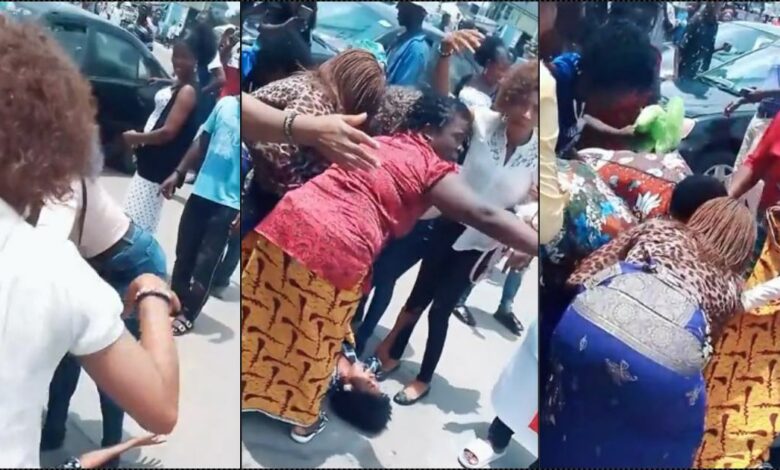 Drama as lady goes into labour while queuing for cash at bank in Port Harcourt (Video)