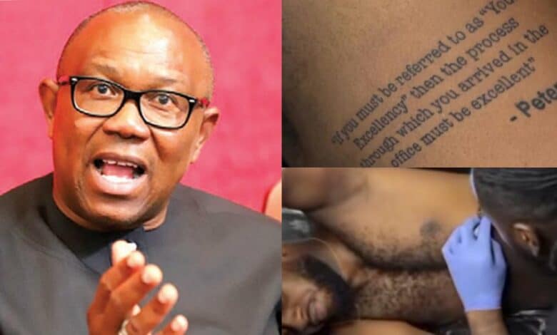 Tattoo artist offers free tattoo to man who tattooed Peter Obi’s quote on his body