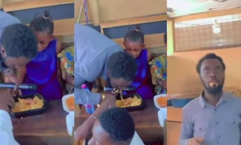 Primary school teacher eating pupil's food
