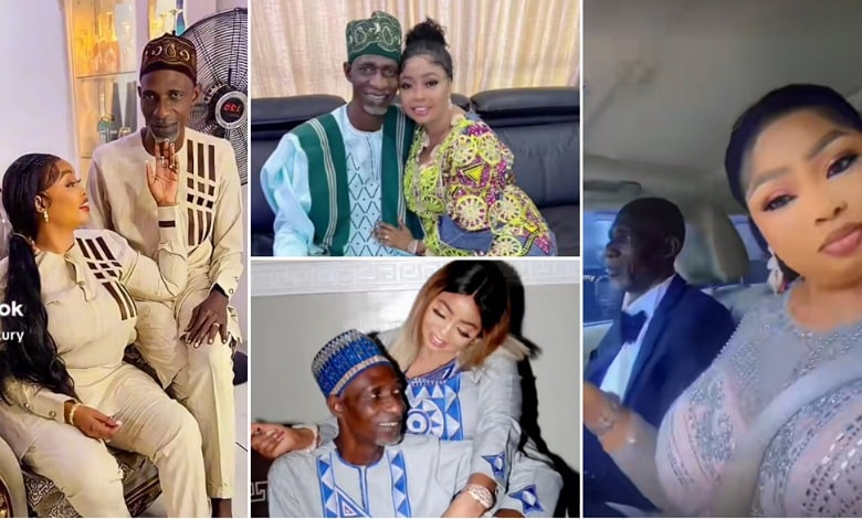 Netizens react as beautiful Nigerian lady flaunts her elderly husband (Video)