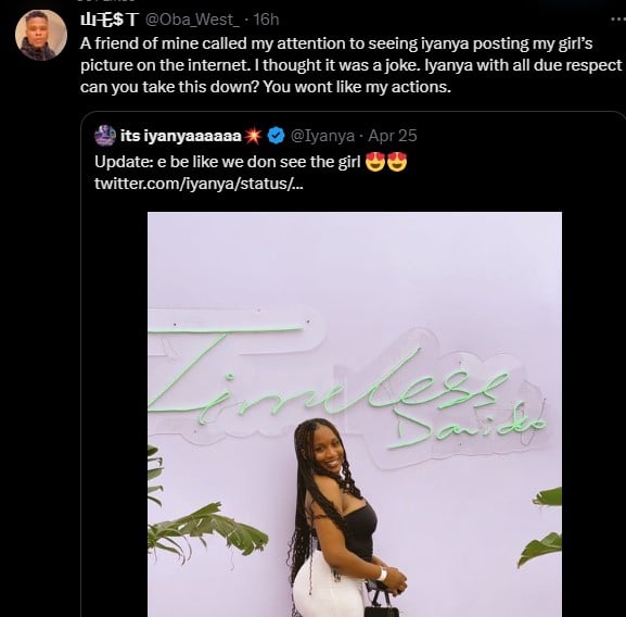 "You won't like my actions" — Boyfriend calls out Iyanya for lusting over his babe