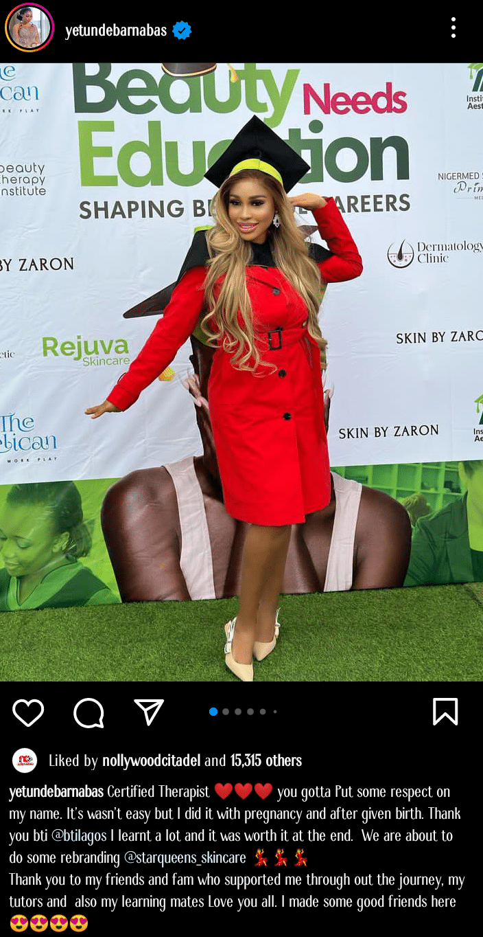 “Put some respect on my name” - Yetunde Barnabas brags as she becomes a certified therapist