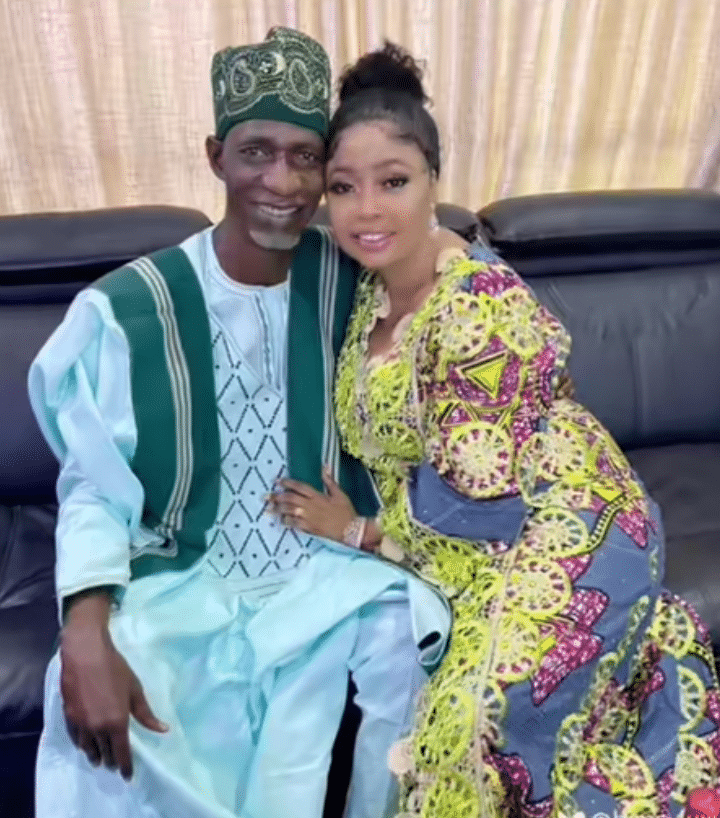 Netizens react as beautiful Nigerian lady flaunts her elderly husband (Video)