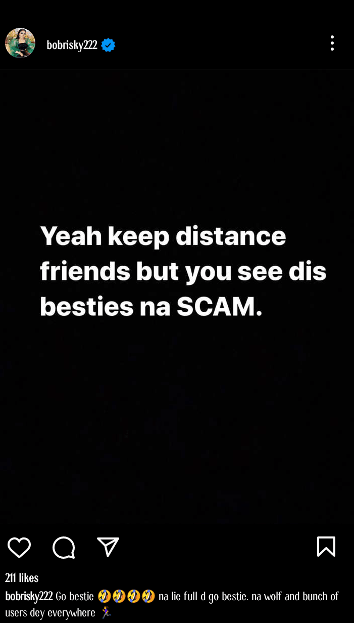 "Besties na scam" - Bobrisky reacts to news of Medlin Boss allegedly sleeping with bestie's husband