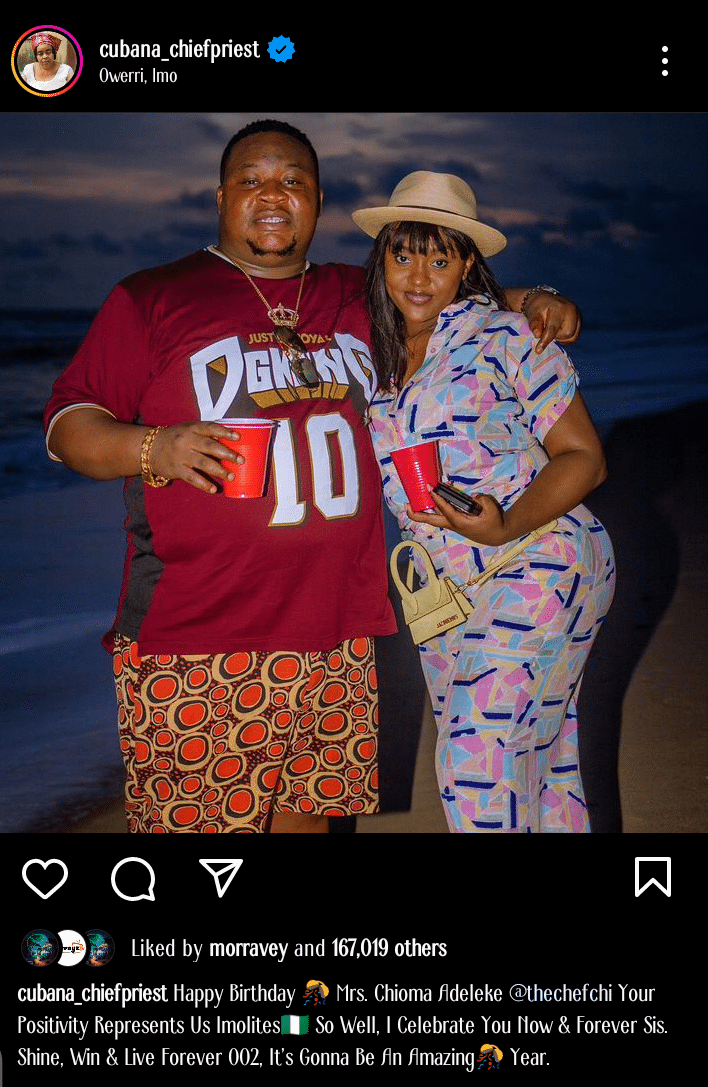 Cubana Chief Priest celebrates Chioma Rowland on her birthday amid beef with Davido