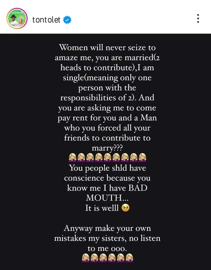 “I wish I can slap you” - Tonto Dikeh calls out married friend seeking financial assistance