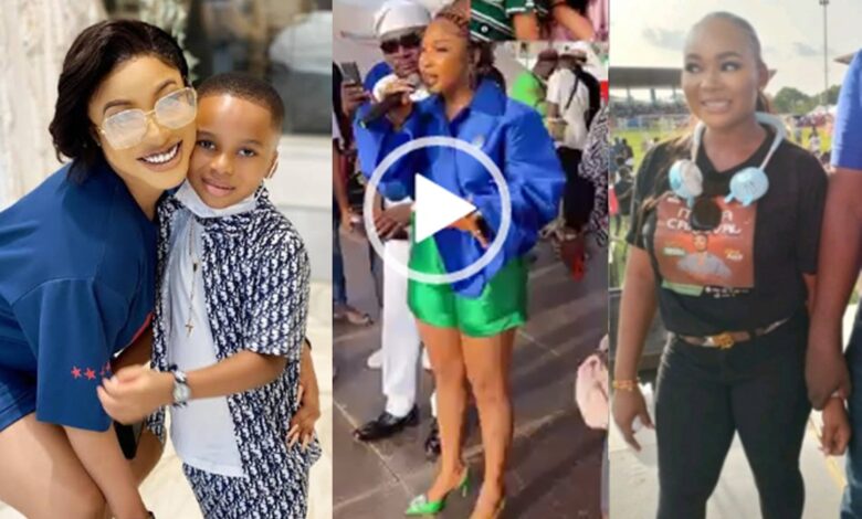 Tonto Dikeh’s son offers scholarship to 50 kids at Rachel Okonkwo’s Enugu Carnival (Video)