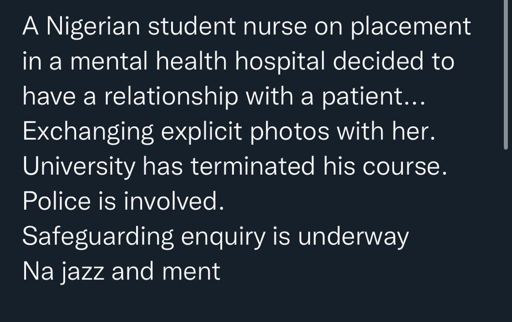 Shocker ! Nigerian male student nurse engages in relationship with mental patient Shocker ! Nigerian male student nurse engages in relationship with mental patient
