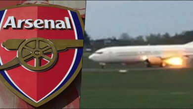Arsenal players' plane goes up in flames