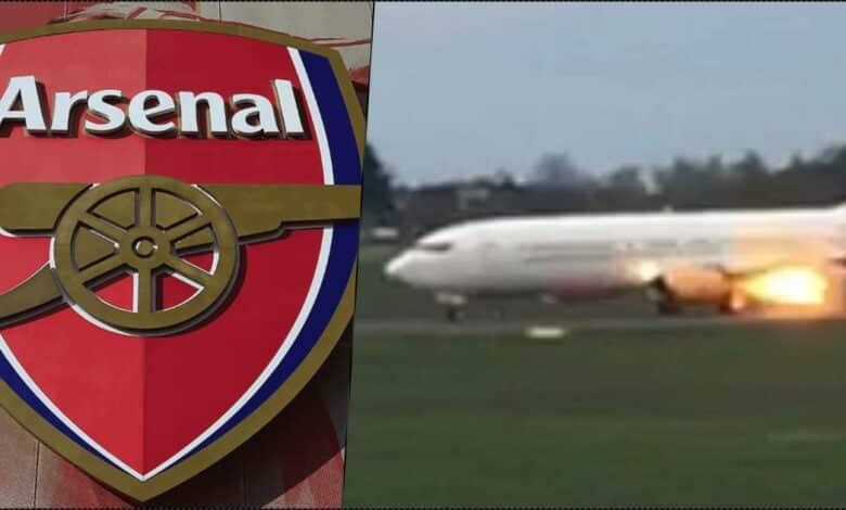 Arsenal players' plane goes up in flames