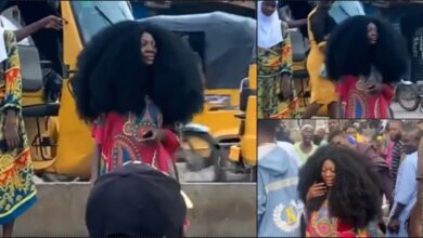 Drama as lady with unique hair size causes standstill (Video)