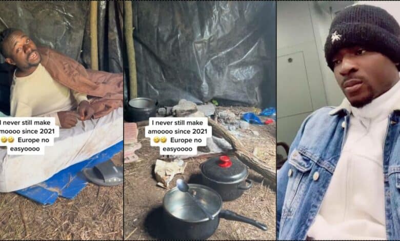 "When I make am, dem go say I forget them" — Europe-based Nigerian man living in tent shares struggle (Video)