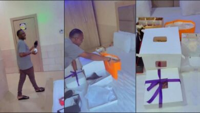 Nigerian lady surprises boyfriend with loads of birthday gift (Video)