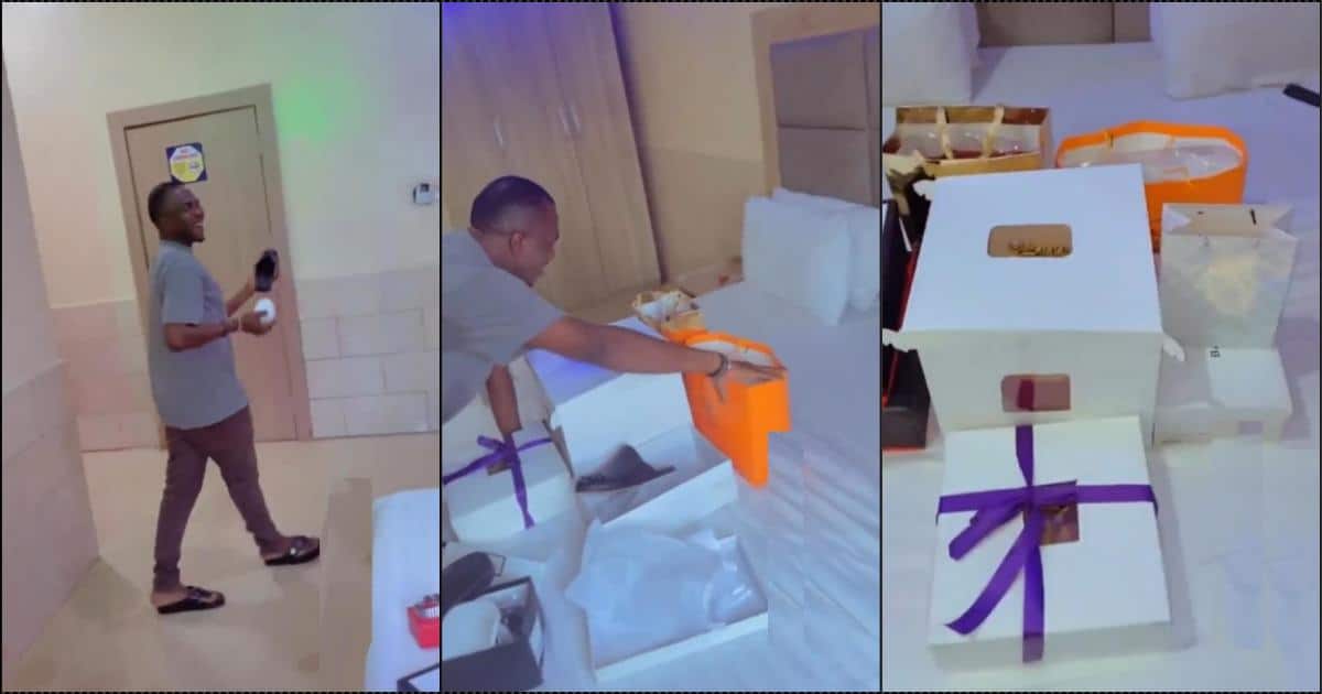 Nigerian lady surprises boyfriend with loads of birthday gift (Video