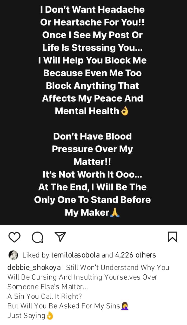 Debbie Shokoya begs critics not to have high blood pressure over her husband snatching allegations