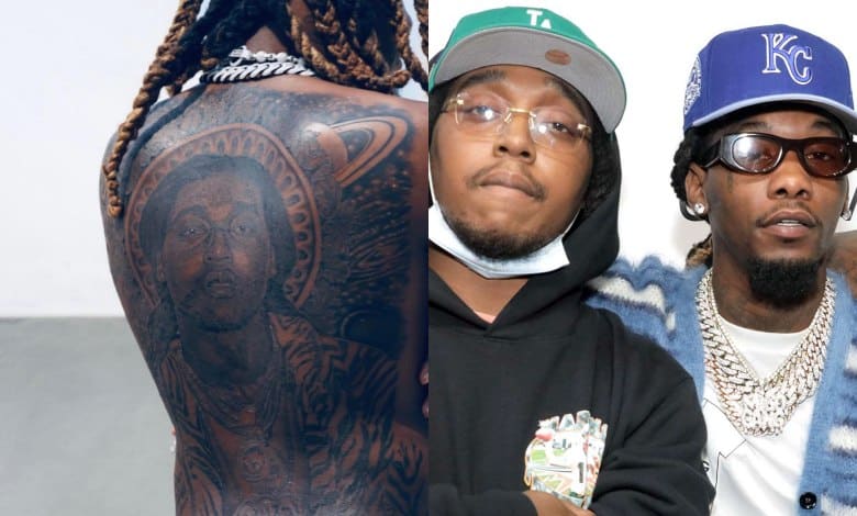 Offset gets giant back-tattoo of cousin, Takeoff