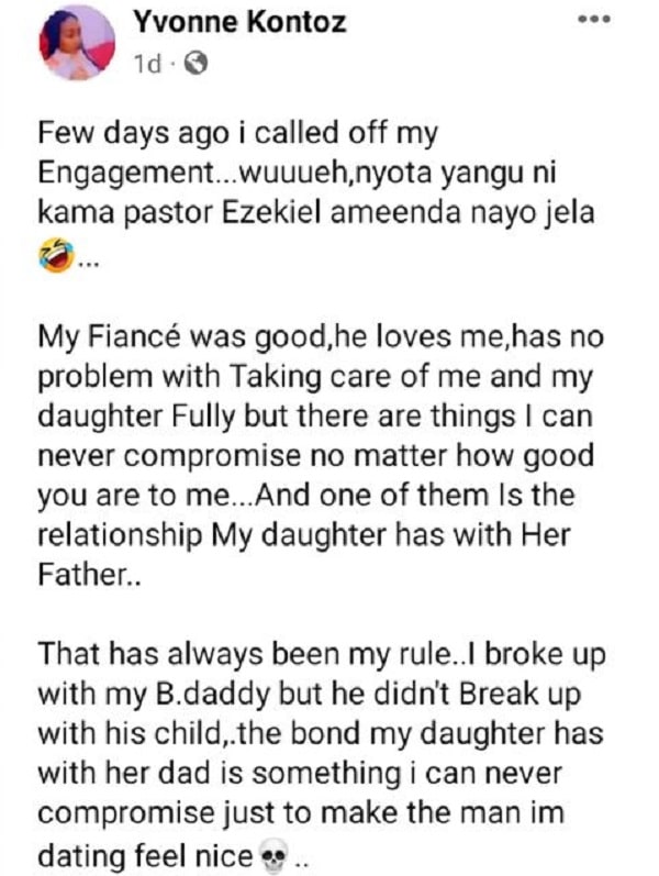 Lady calls off engagement after fiance urged her to cut off communications with baby daddy