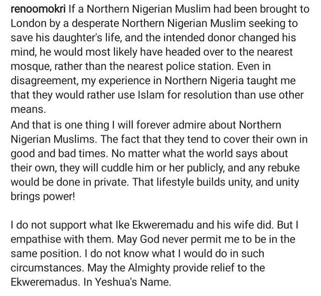 Ekweremadu: "A Northern Nigerian would've reported at mosque not police station" — Reno Omokri
