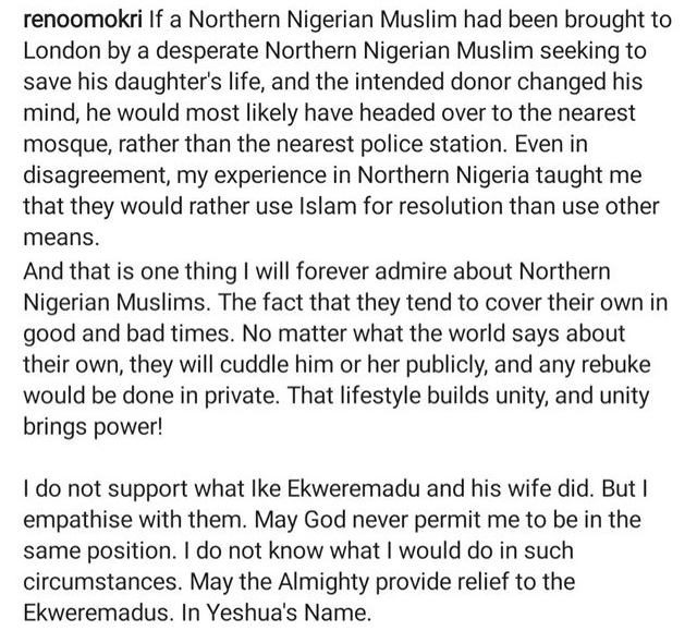 Ekweremadu: "A Northern Nigerian would've reported at mosque not police station" — Reno Omokri