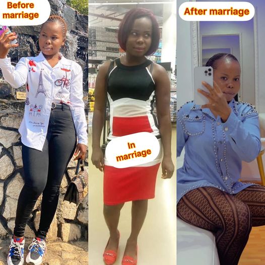 Lady causes stir with before, during and after marriage transformation