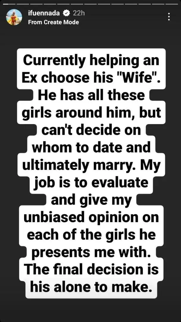 Ifu Ennada tasked with choosing a wife for her ex-boyfriend 