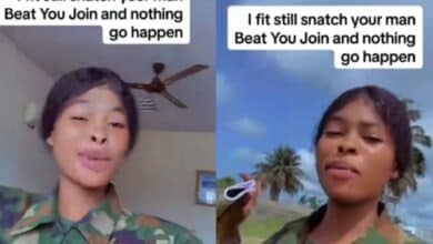 "I fit snatch your man, beat you join" – Military lady tells women (Video)