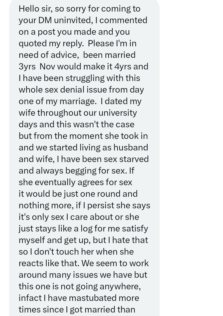 Man seeks advice after been sexually deprived by wife for 4 years
