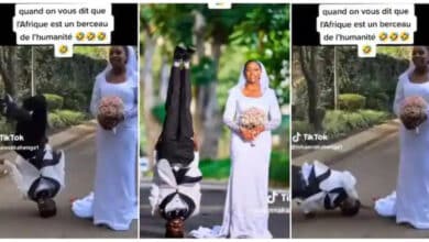 "He's a little boy" - Bride uncomfortable as groom stands on his head for wedding photoshoot