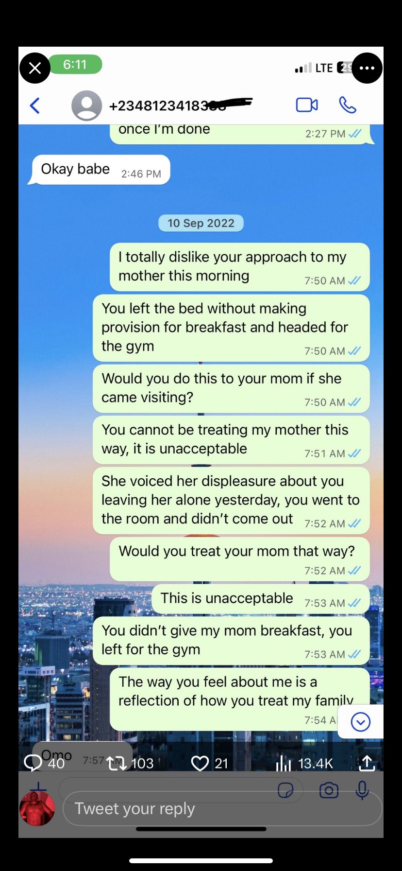 Man ignores wife for two days over failure to make 7am breakfast for his mother who visited 6 months after marriage