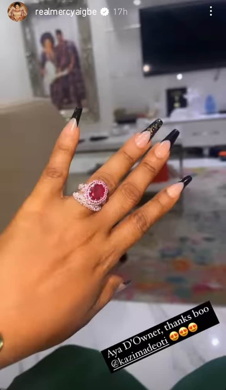 Mercy Aigbe shows off sparking new wedding ring from husband, Kazim Adeoti