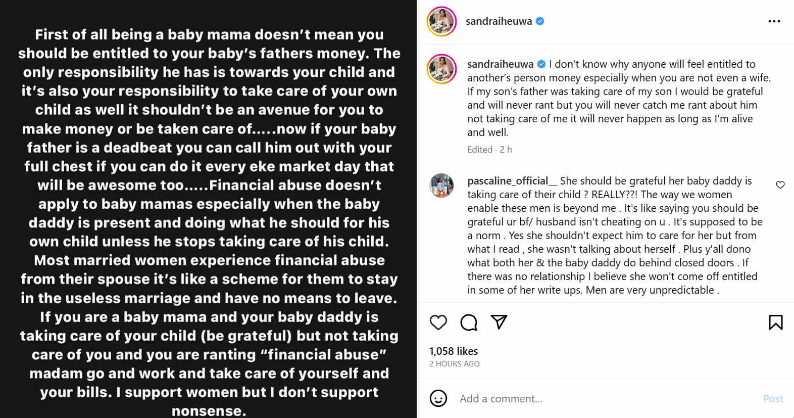 You're not entitled to your baby father's money - Sandra Iheuwa tells baby mamas