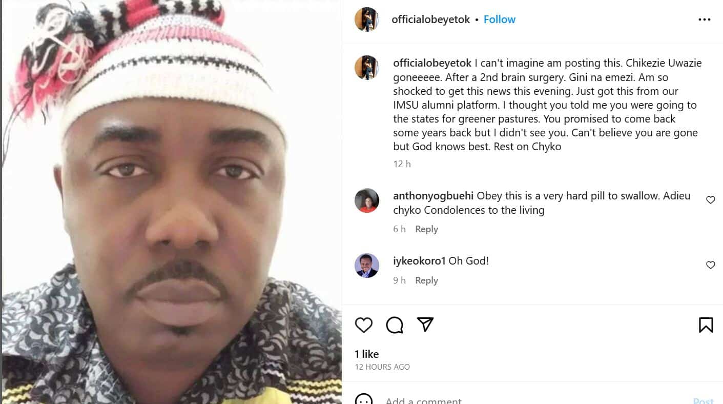 Nollywood mourns again as Chikezie Uwazie dies in US