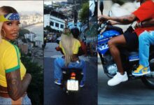 Blaq Bonez, Poco Leee, others react as Tiwa Savage rides on bike in Brazil (Video)