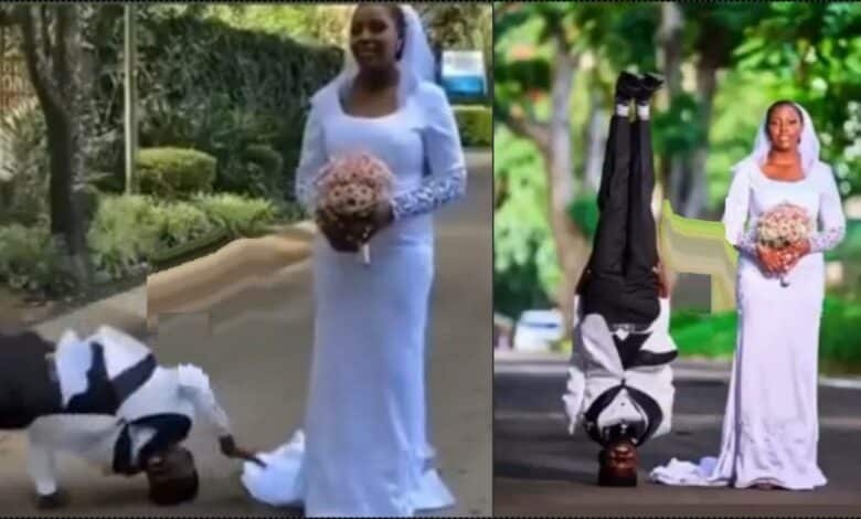 Groom sparks reactions following unusual wedding photoshoot