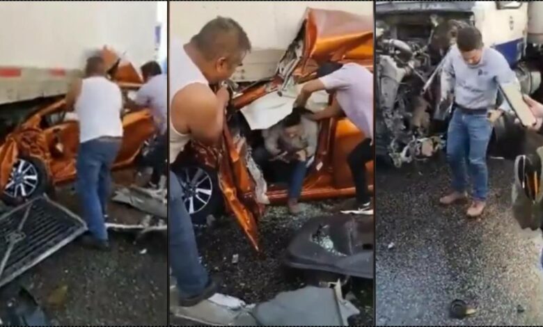 Moment man walks out unharmed following ghastly car accident (Video)