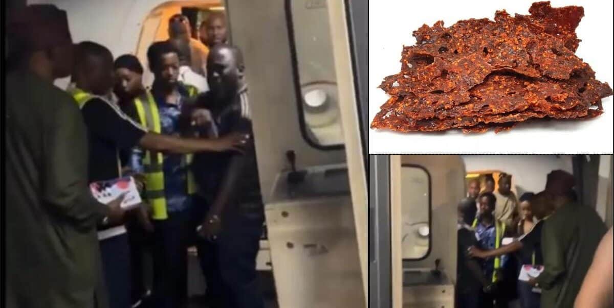 Drama as passenger accuses flight crew of stealing his bag of kilishi (Video)
