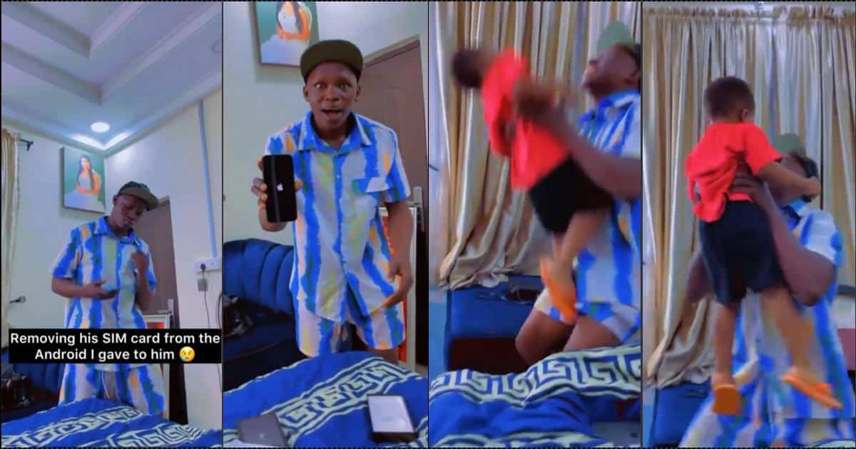 "Leave my son out of this" — Sister screams as overly excited brother reacts to iPhone 13, MacBook gift (Video)