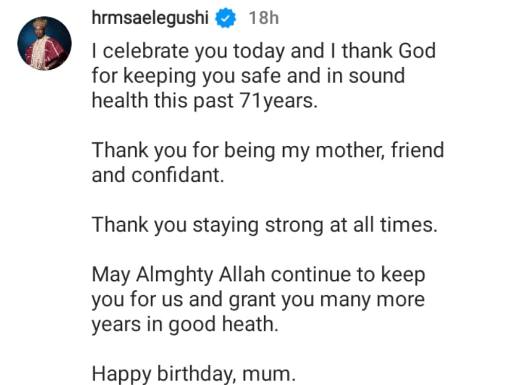 Oba Elegushi beautifully celebrates his mother's resilience on her 71st birthday.