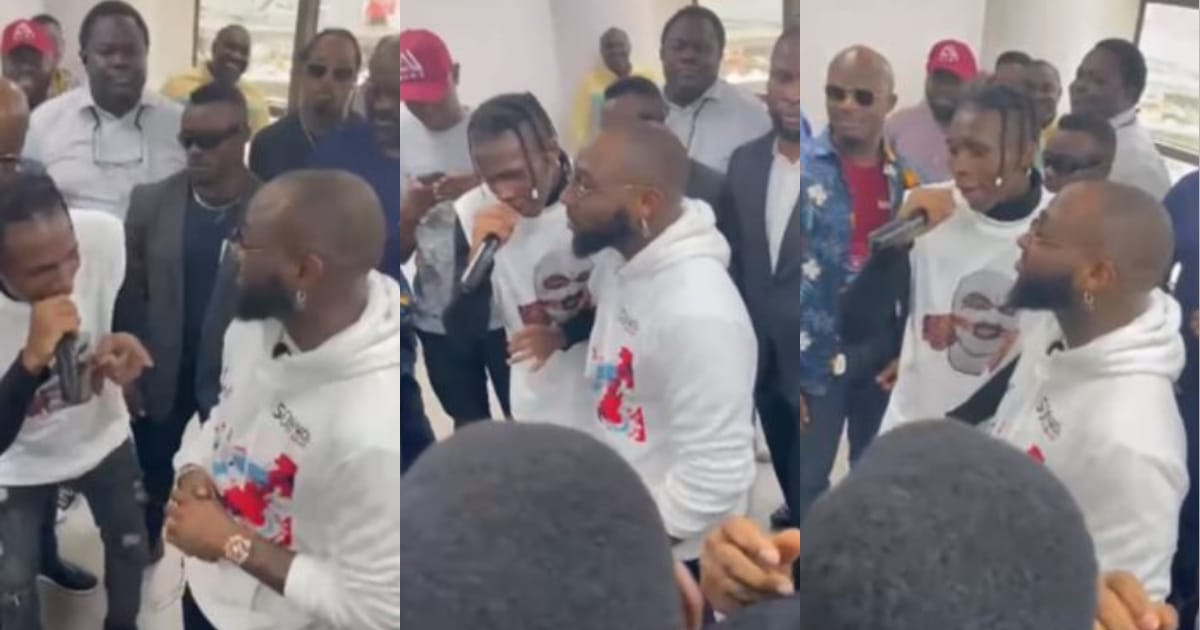 "Grace don locate this one" – Up and coming singer impresses Davido with song at business event (Video)