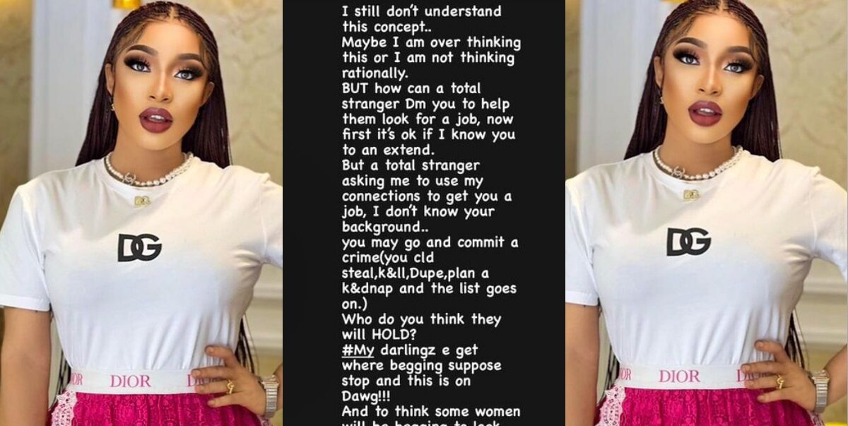 "Why?" - Tonto Dikeh rants as stranger ask her to use her connection to get him a job
