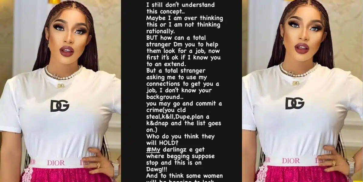 "Why?" - Tonto Dikeh rants as stranger ask her to use her connection to get him a job