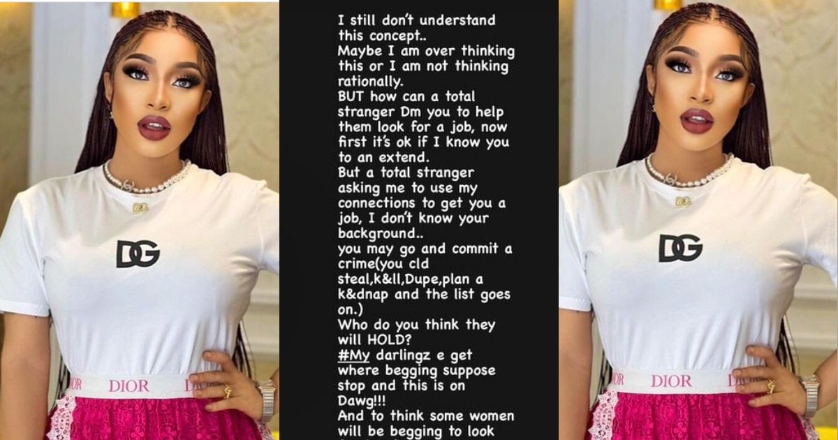 "Why?" – Tonto Dikeh rants as stranger asks her to use her connection to get him a job