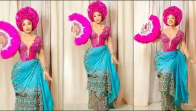 Fans gush as Tonto Dikeh shows off ageless beauty in asoebi style