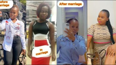 Lady causes stir with before, during and after marriage transformation